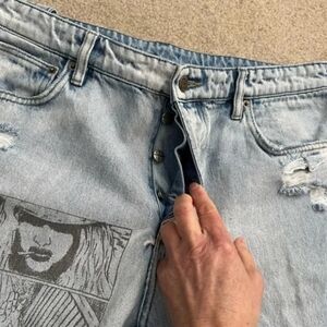 Ksubi Chitch Comik Printed Artwork Light Blue Distressed Slim Fit Skinny Jeans